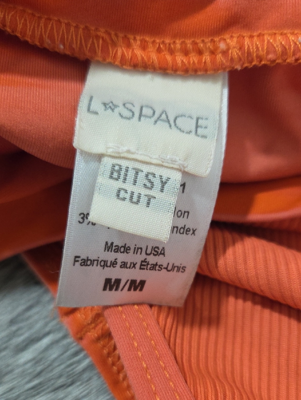 LA SPACE High-Waist Ribbed Bikini Bottoms - Coral Orange - Picture 2 of 4